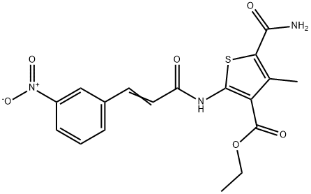 ethyl 5-carbamoyl-4-methyl-2-[[(E)-3-(3-nitrophenyl)prop-2-enoyl]amino]thiophene-3-carboxylate Structure