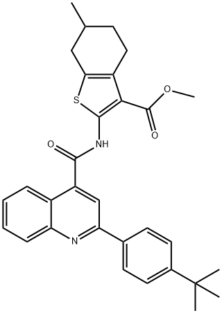 methyl 2-[[2-(4-tert-butylphenyl)quinoline-4-carbonyl]amino]-6-methyl-4,5,6,7-tetrahydro-1-benzothiophene-3-carboxylate 化学構造式