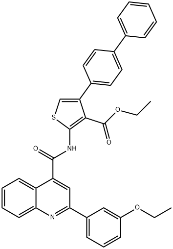 ethyl 2-[[2-(3-ethoxyphenyl)quinoline-4-carbonyl]amino]-4-(4-phenylphenyl)thiophene-3-carboxylate 化学構造式