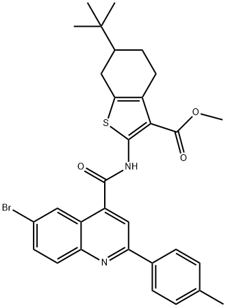 methyl 2-[[6-bromo-2-(4-methylphenyl)quinoline-4-carbonyl]amino]-6-tert-butyl-4,5,6,7-tetrahydro-1-benzothiophene-3-carboxylate 化学構造式