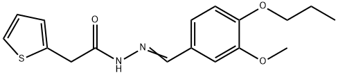 N-[(E)-(3-methoxy-4-propoxyphenyl)methylideneamino]-2-thiophen-2-ylacetamide Struktur