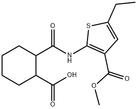 2-[(5-ethyl-3-methoxycarbonylthiophen-2-yl)carbamoyl]cyclohexane-1-carboxylic acid 化学構造式