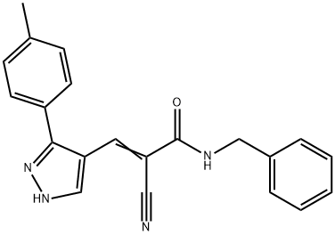 (Z)-N-benzyl-2-cyano-3-[5-(4-methylphenyl)-1H-pyrazol-4-yl]prop-2-enamide 化学構造式