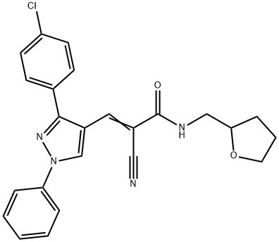 (Z)-3-[3-(4-chlorophenyl)-1-phenylpyrazol-4-yl]-2-cyano-N-(oxolan-2-ylmethyl)prop-2-enamide 化学構造式