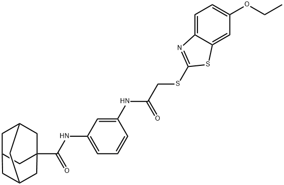 N-[3-[[2-[(6-ethoxy-1,3-benzothiazol-2-yl)sulfanyl]acetyl]amino]phenyl]adamantane-1-carboxamide 结构式