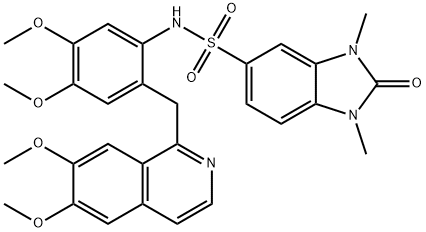 N-[2-[(6,7-dimethoxyisoquinolin-1-yl)methyl]-4,5-dimethoxyphenyl]-1,3-dimethyl-2-oxobenzimidazole-5-sulfonamide 化学構造式