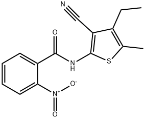 N-(3-cyano-4-ethyl-5-methylthiophen-2-yl)-2-nitrobenzamide 化学構造式