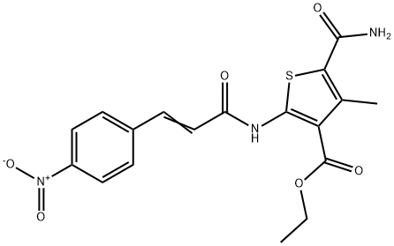 ethyl 5-carbamoyl-4-methyl-2-[[(E)-3-(4-nitrophenyl)prop-2-enoyl]amino]thiophene-3-carboxylate 化学構造式