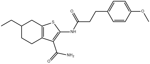 6-ethyl-2-[3-(4-methoxyphenyl)propanoylamino]-4,5,6,7-tetrahydro-1-benzothiophene-3-carboxamide 化学構造式