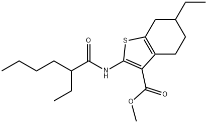 methyl 6-ethyl-2-(2-ethylhexanoylamino)-4,5,6,7-tetrahydro-1-benzothiophene-3-carboxylate 化学構造式