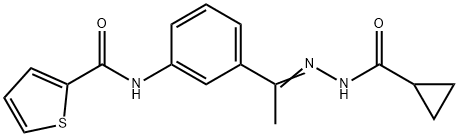 N-[3-[(E)-N-(cyclopropanecarbonylamino)-C-methylcarbonimidoyl]phenyl]thiophene-2-carboxamide 化学構造式