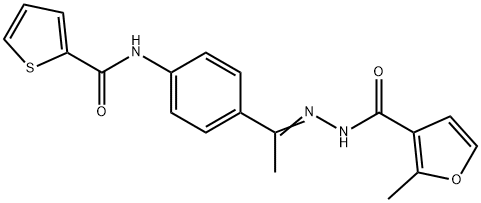 2-methyl-N-[(E)-1-[4-(thiophene-2-carbonylamino)phenyl]ethylideneamino]furan-3-carboxamide 化学構造式