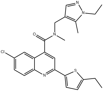 6-chloro-N-[(1-ethyl-5-methylpyrazol-4-yl)methyl]-2-(5-ethylthiophen-2-yl)-N-methylquinoline-4-carboxamide Structure