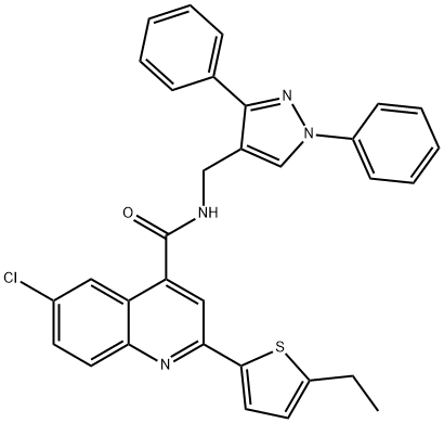 6-chloro-N-[(1,3-diphenylpyrazol-4-yl)methyl]-2-(5-ethylthiophen-2-yl)quinoline-4-carboxamide Struktur
