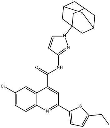 N-[1-(1-adamantyl)pyrazol-3-yl]-6-chloro-2-(5-ethylthiophen-2-yl)quinoline-4-carboxamide Struktur