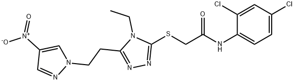 N-(2,4-dichlorophenyl)-2-[[4-ethyl-5-[2-(4-nitropyrazol-1-yl)ethyl]-1,2,4-triazol-3-yl]sulfanyl]acetamide Structure