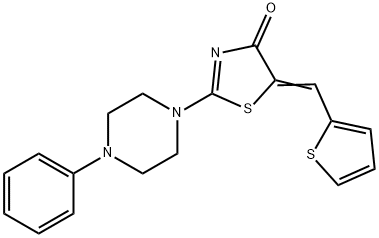 (5Z)-2-(4-phenylpiperazin-1-yl)-5-(thiophen-2-ylmethylidene)-1,3-thiazol-4-one 化学構造式