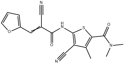 4-cyano-5-[[(E)-2-cyano-3-(furan-2-yl)prop-2-enoyl]amino]-N,N,3-trimethylthiophene-2-carboxamide Structure