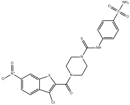 4-(3-chloro-6-nitro-1-benzothiophene-2-carbonyl)-N-(4-sulfamoylphenyl)piperazine-1-carbothioamide Structure