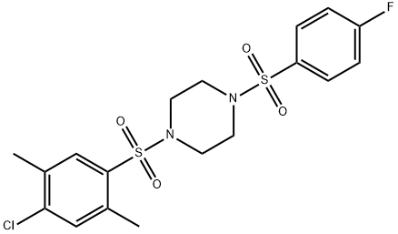 1-(4-chloro-2,5-dimethylphenyl)sulfonyl-4-(4-fluorophenyl)sulfonylpiperazine Struktur