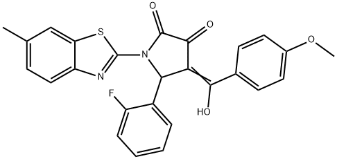 (4E)-5-(2-fluorophenyl)-4-[hydroxy-(4-methoxyphenyl)methylidene]-1-(6-methyl-1,3-benzothiazol-2-yl)pyrrolidine-2,3-dione Structure