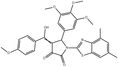 (4E)-1-(4,6-dimethyl-1,3-benzothiazol-2-yl)-4-[hydroxy-(4-methoxyphenyl)methylidene]-5-(3,4,5-trimethoxyphenyl)pyrrolidine-2,3-dione Struktur