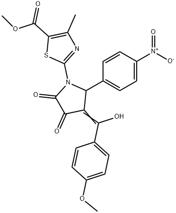 methyl 2-[(3E)-3-[hydroxy-(4-methoxyphenyl)methylidene]-2-(4-nitrophenyl)-4,5-dioxopyrrolidin-1-yl]-4-methyl-1,3-thiazole-5-carboxylate Struktur