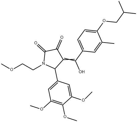 (4E)-4-[hydroxy-[3-methyl-4-(2-methylpropoxy)phenyl]methylidene]-1-(2-methoxyethyl)-5-(3,4,5-trimethoxyphenyl)pyrrolidine-2,3-dione Struktur