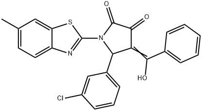 (4E)-5-(3-chlorophenyl)-4-[hydroxy(phenyl)methylidene]-1-(6-methyl-1,3-benzothiazol-2-yl)pyrrolidine-2,3-dione,672267-71-9,结构式