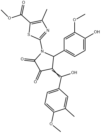 methyl 2-[(3E)-3-[hydroxy-(4-methoxy-3-methylphenyl)methylidene]-2-(4-hydroxy-3-methoxyphenyl)-4,5-dioxopyrrolidin-1-yl]-4-methyl-1,3-thiazole-5-carboxylate,672268-56-3,结构式