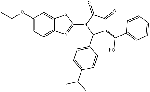 (4E)-1-(6-ethoxy-1,3-benzothiazol-2-yl)-4-[hydroxy(phenyl)methylidene]-5-(4-propan-2-ylphenyl)pyrrolidine-2,3-dione Structure