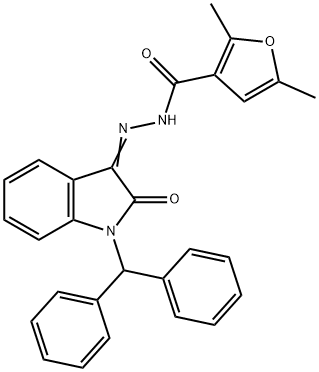 N-[(E)-(1-benzhydryl-2-oxoindol-3-ylidene)amino]-2,5-dimethylfuran-3-carboxamide Struktur