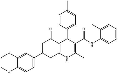 7-(3,4-dimethoxyphenyl)-2-methyl-N-(2-methylphenyl)-4-(4-methylphenyl)-5-oxo-4,6,7,8-tetrahydro-1H-quinoline-3-carboxamide Struktur