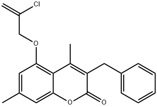 3-benzyl-5-(2-chloroprop-2-enoxy)-4,7-dimethylchromen-2-one 化学構造式