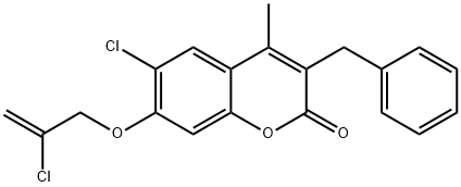 3-benzyl-6-chloro-7-(2-chloroprop-2-enoxy)-4-methylchromen-2-one Structure