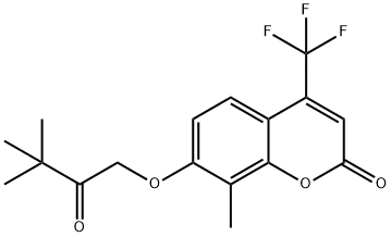 7-(3,3-dimethyl-2-oxobutoxy)-8-methyl-4-(trifluoromethyl)chromen-2-one Struktur