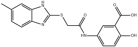 2-hydroxy-5-[[2-[(6-methyl-1H-benzimidazol-2-yl)sulfanyl]acetyl]amino]benzoic acid 化学構造式