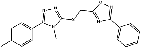 5-[[4-methyl-5-(4-methylphenyl)-1,2,4-triazol-3-yl]sulfanylmethyl]-3-phenyl-1,2,4-oxadiazole 结构式
