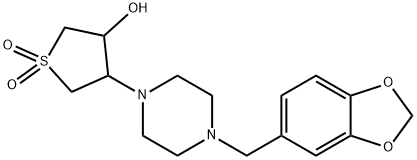 4-[4-(1,3-benzodioxol-5-ylmethyl)piperazin-1-yl]-1,1-dioxothiolan-3-ol 化学構造式