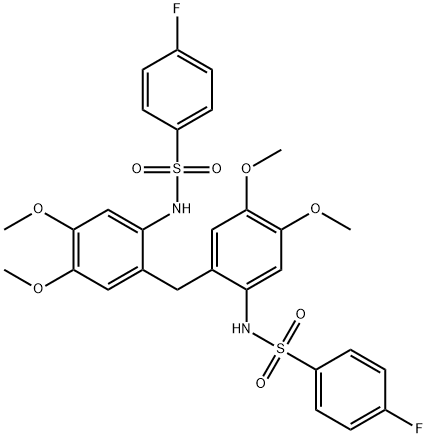 4-fluoro-N-[2-[[2-[(4-fluorophenyl)sulfonylamino]-4,5-dimethoxyphenyl]methyl]-4,5-dimethoxyphenyl]benzenesulfonamide Struktur