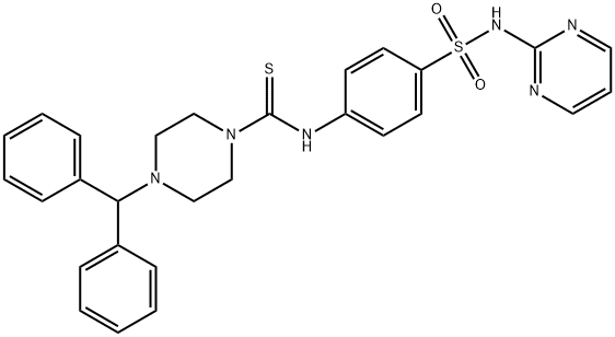 4-benzhydryl-N-[4-(pyrimidin-2-ylsulfamoyl)phenyl]piperazine-1-carbothioamide Struktur