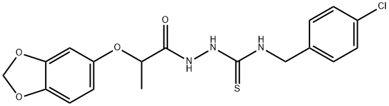 1-[2-(1,3-benzodioxol-5-yloxy)propanoylamino]-3-[(4-chlorophenyl)methyl]thiourea 化学構造式