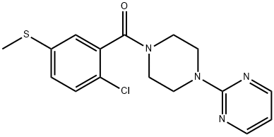 (2-chloro-5-methylsulfanylphenyl)-(4-pyrimidin-2-ylpiperazin-1-yl)methanone Struktur