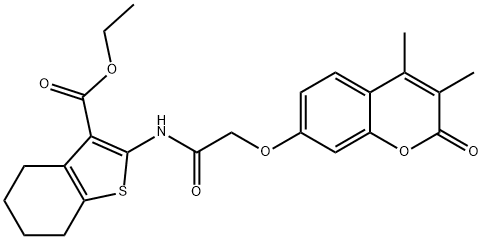 ethyl 2-[[2-(3,4-dimethyl-2-oxochromen-7-yl)oxyacetyl]amino]-4,5,6,7-tetrahydro-1-benzothiophene-3-carboxylate Structure