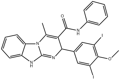 2-(3,5-diiodo-4-methoxyphenyl)-4-methyl-N-phenyl-2,10-dihydropyrimido[1,2-a]benzimidazole-3-carboxamide 结构式