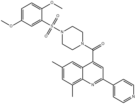 [4-(2,5-dimethoxyphenyl)sulfonylpiperazin-1-yl]-(6,8-dimethyl-2-pyridin-4-ylquinolin-4-yl)methanone 化学構造式