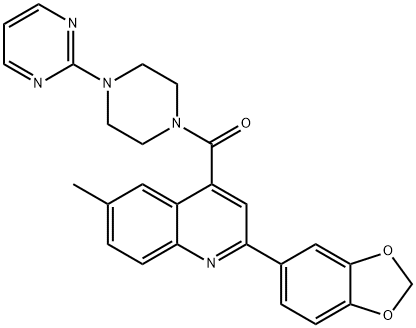 [2-(1,3-benzodioxol-5-yl)-6-methylquinolin-4-yl]-(4-pyrimidin-2-ylpiperazin-1-yl)methanone 化学構造式