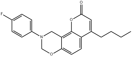 4-butyl-9-(4-fluorophenyl)-8,10-dihydropyrano[2,3-f][1,3]benzoxazin-2-one,844649-15-6,结构式