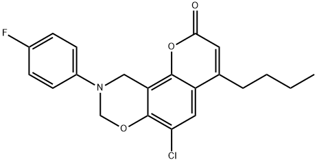 4-butyl-6-chloro-9-(4-fluorophenyl)-8,10-dihydropyrano[2,3-f][1,3]benzoxazin-2-one 化学構造式