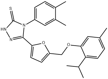 4-(3,4-dimethylphenyl)-3-[5-[(5-methyl-2-propan-2-ylphenoxy)methyl]furan-2-yl]-1H-1,2,4-triazole-5-thione,847504-63-6,结构式